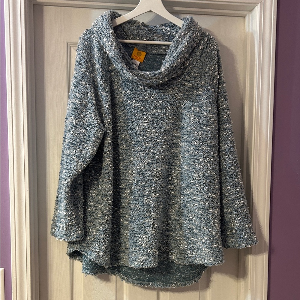 Ruby Rd. Speckled Light Blue Cowl Neck Sweater